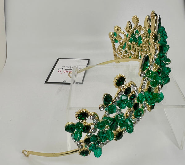 Gold Tiara/ crown with green rhinestones and crystals