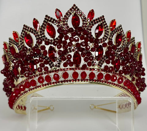 Gold tiara/crown with red and dark red/burgundy stones and crystals