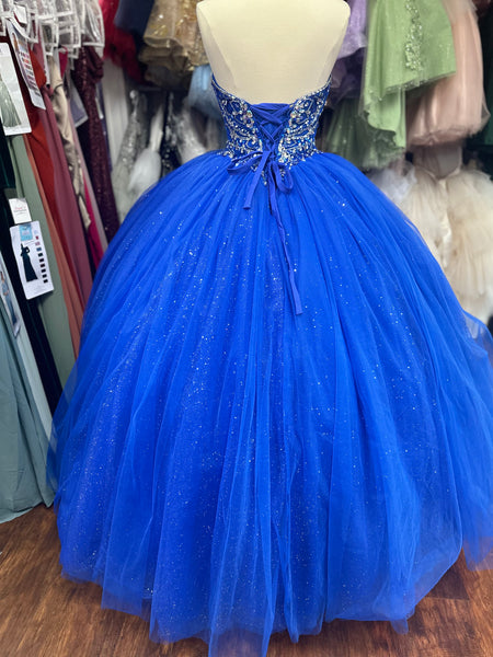 Strapless Royal blue Quinceañera dress