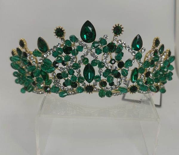 Gold Tiara/ crown with green rhinestones and crystals