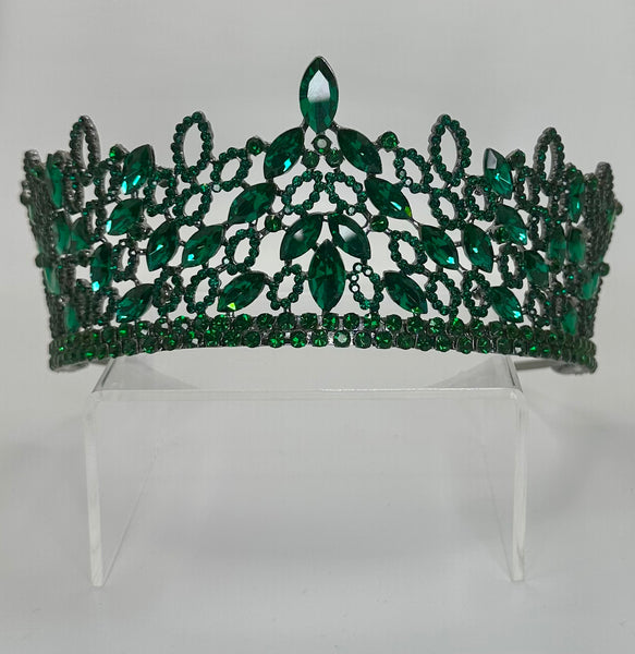 Gunmetal colored Tiara/Crown with Emerald green stones