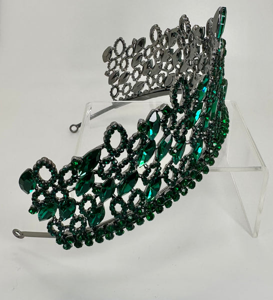 Gunmetal colored Tiara/Crown with Emerald green stones