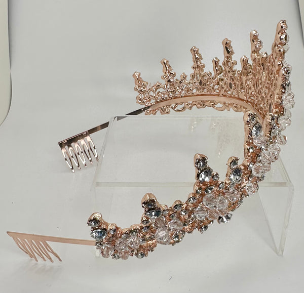 Rosegold tiara with clear stones and crystals