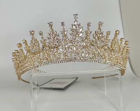 Gold tiara with cubic zirconia stones