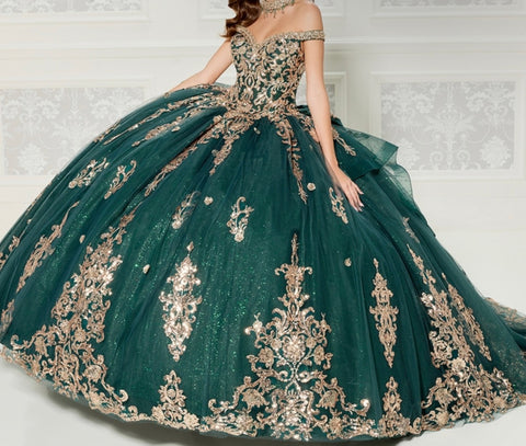 Quinceañera dress Princesa Vara PR30112 in Forrest green, size 8