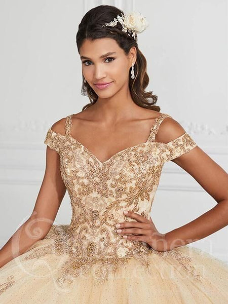 House of Wu Quinceañera dress 26951 in Champ/gold, size 12
