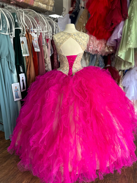Morilee Quinceanera dress 89054 in Fuchsia and nude size 10