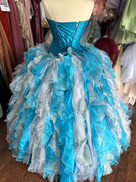 Bella Sera Quinceanera Dress in Turquoise and silver size 6