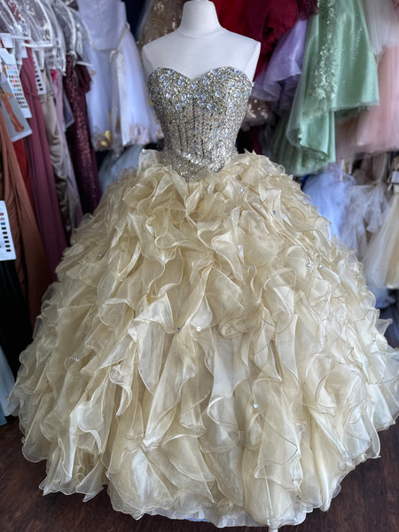Quinceanera Collection 26755 in Champagne size 8