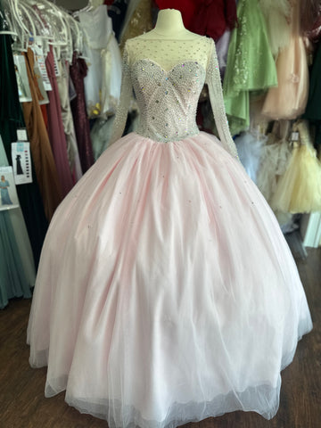 House of Wu 56321 Long Sleeve Quinceanera Dress in Pale Pink size 14